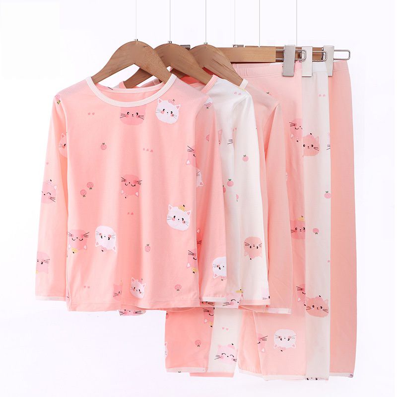 MAMDADKIDS - 萊卡棉長袖家居服套裝-滿版腮紅喵-粉色