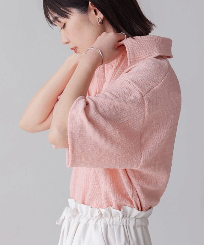 日本 Bab - 精緻紋理都會感五分袖上衣-粉紅