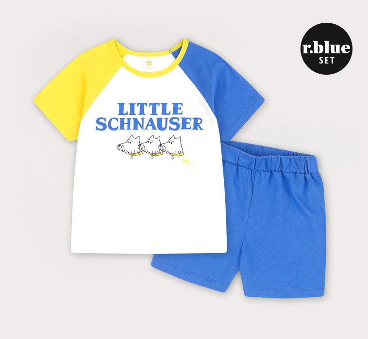 韓國 HEJMINI - 三隻狗狗拼接色套裝-藍