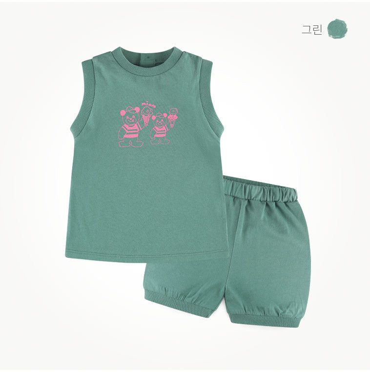 韓國 milk mile - 冰淇淋熊熊無袖套裝-綠