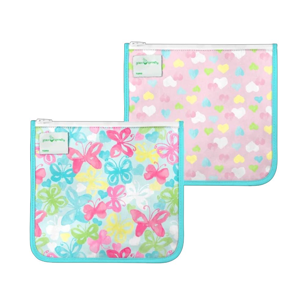 美國 green sprouts - 小綠芽可攜式、具保溫功能食物袋/零食袋與/三明治袋/小物收納袋 (可放三明治/食物/固齒器/奶嘴) 兩入組-蝴蝶甜心