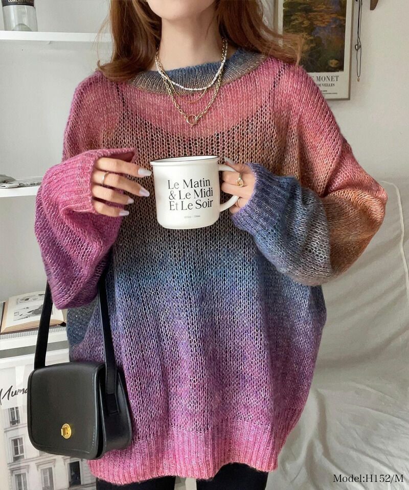 日本 Classical Elf - Java聯名 絕美漸層寬鬆針織上衣-橘黃系