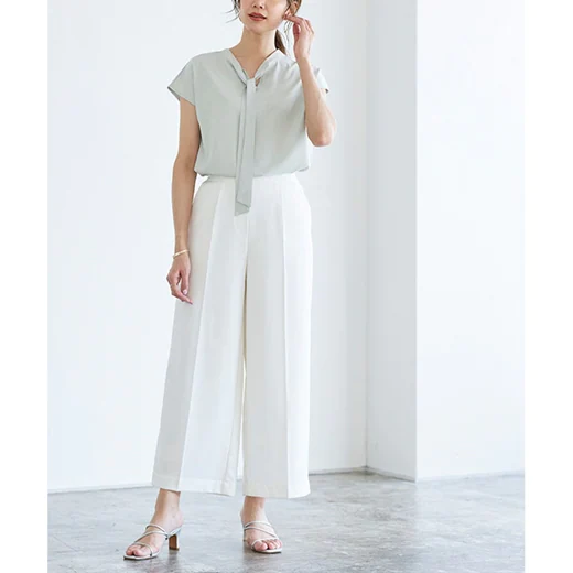 日本 Pierrot - 熱銷定番 打褶修身西裝寬褲-淺灰杏