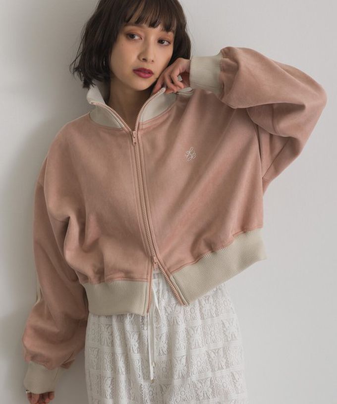 日本 ELENCARE DUE - 麂皮短絨休閒配色運動風夾克-卡其棕