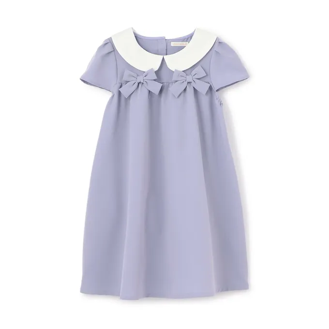 日本 Lycee mine - 優雅正式感圓領胸前緞帶短袖洋裝-薰衣草