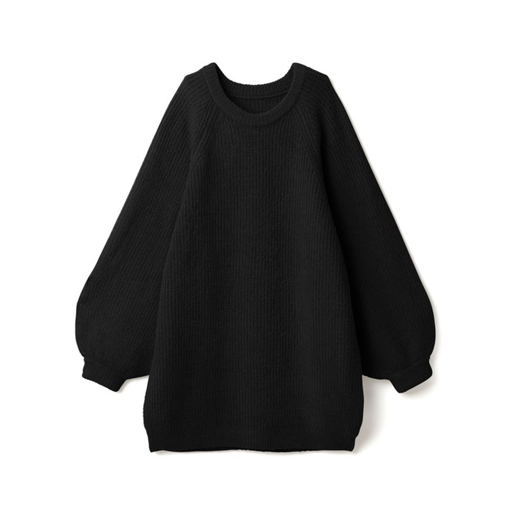 日本 GRL - 寬鬆短版針織長袖洋裝-黑 (F)