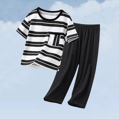 純棉透氣家居服套裝/空調服-黑白條