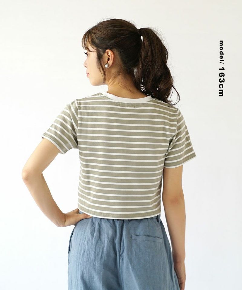 日本 zootie - 棉質舒適顯瘦短版上衣-橫條紋-藍x白