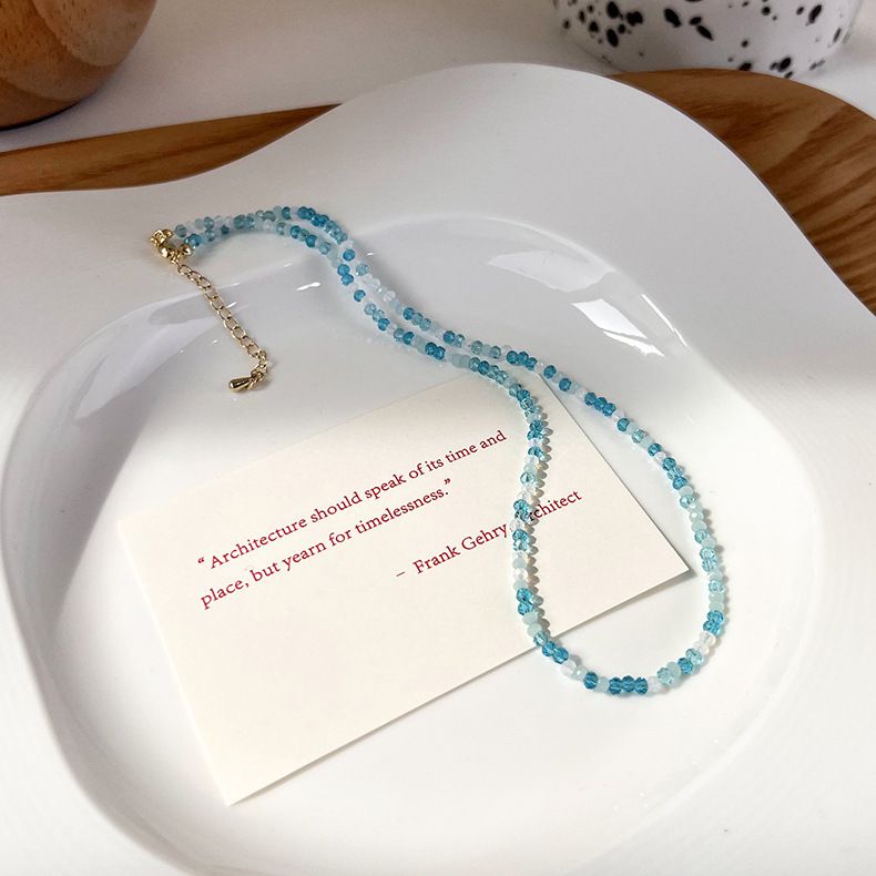 輕奢串珠水晶項鍊-藍色 (41cm)