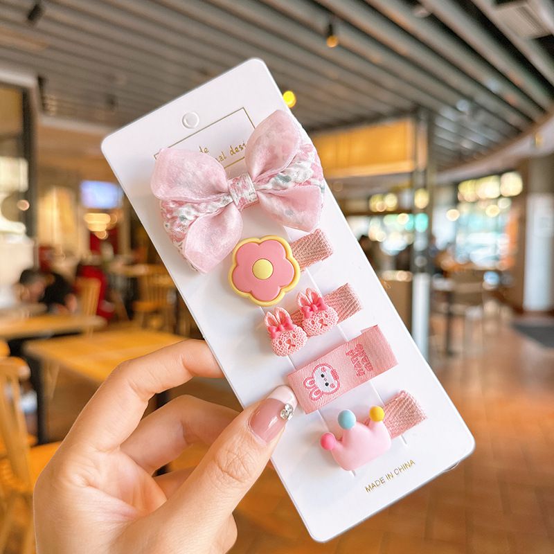 甜美可愛布藝髮夾(五入組)-碎花+糖果兔兔-紫色