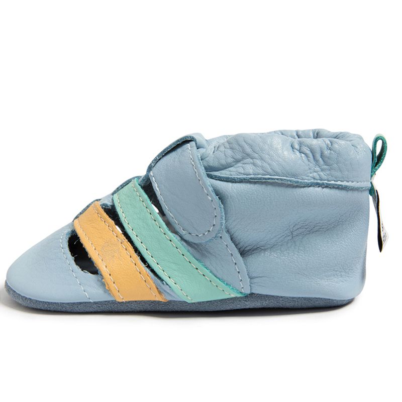 英國 shooshoos - 健康無毒真皮手工鞋/學步鞋/嬰兒鞋-雙色編織(藍/黃綠)