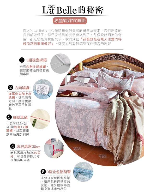 格蕾寢飾 Great Living - 義大利La Belle 防蹣抗菌吸濕排汗兩用被床包組-伊莎貝拉 (加大四件式)