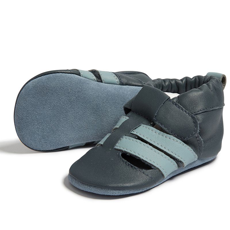 英國 shooshoos - 健康無毒真皮手工鞋/學步鞋/嬰兒鞋-雙色編織(深藍/天藍)