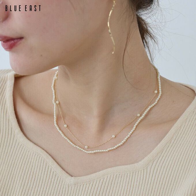 日本 BLUE EAST - 韓國製 精緻雙珍珠造型氣質美人項鏈-銀