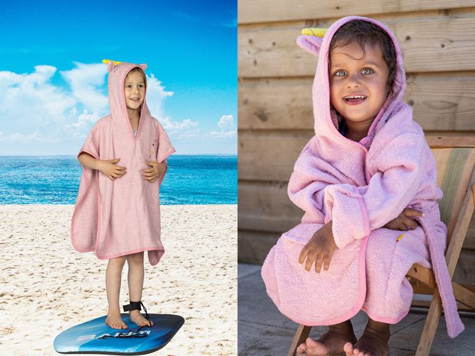 德國Playshoes - 純棉嬰兒童造型連帽斗篷浴巾/浴袍-藍鯊魚