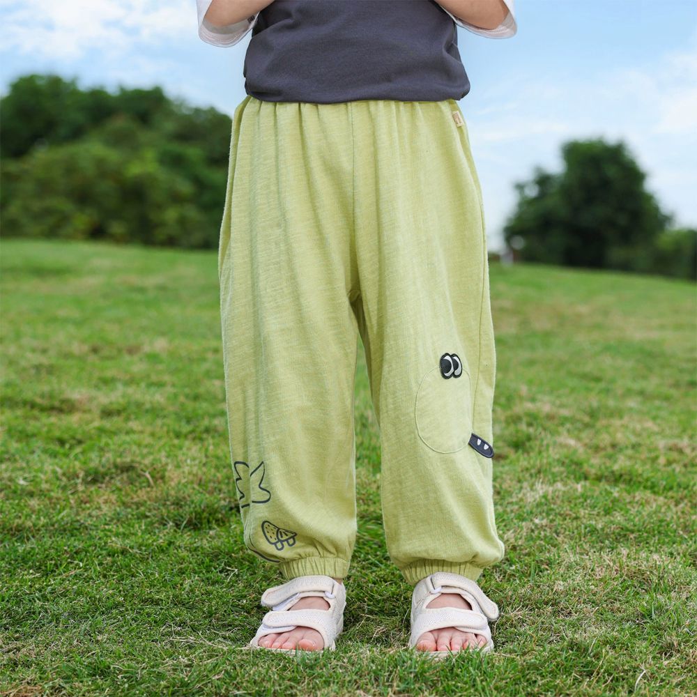 純棉輕薄透氣防蚊褲-童心漫步-黃綠