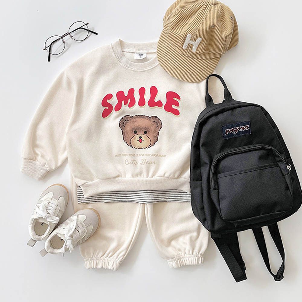 SMILE熊熊長袖套裝-米