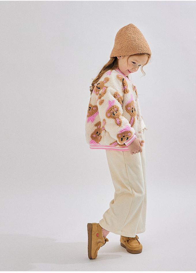 韓國 OZKIZ - 保暖毛絨絎縫內裡棒球外套-咖啡兔