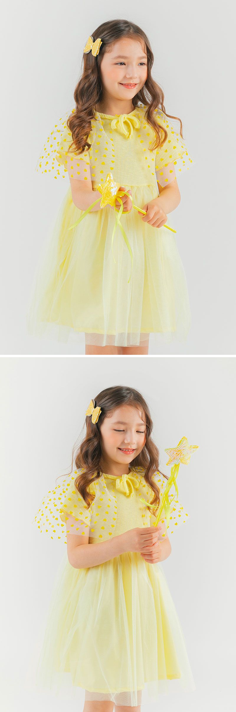 韓國 OZKIZ - (附手杖)愛心披風仙子網紗洋裝-黃