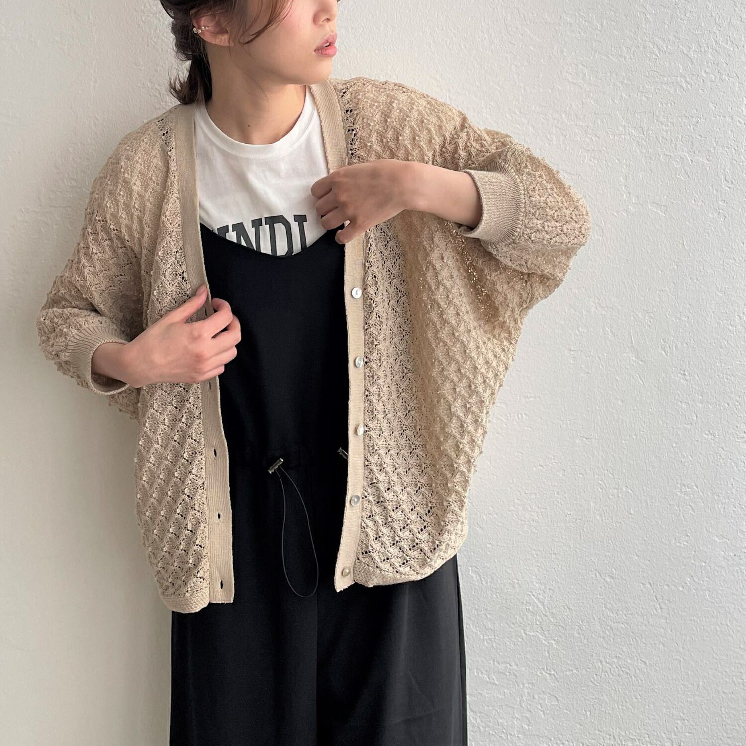 日本 ihuu - 2WAY氣質蕾絲鉤針薄外套-杏白