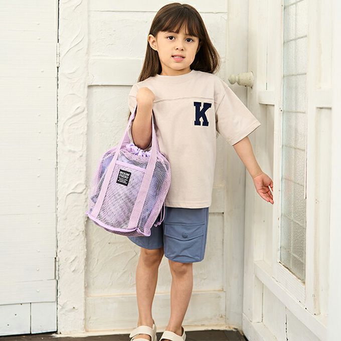 日本 b-ROOM - 網格圓筒沙灘包/玩水包-深藍 (33x22x22cm)