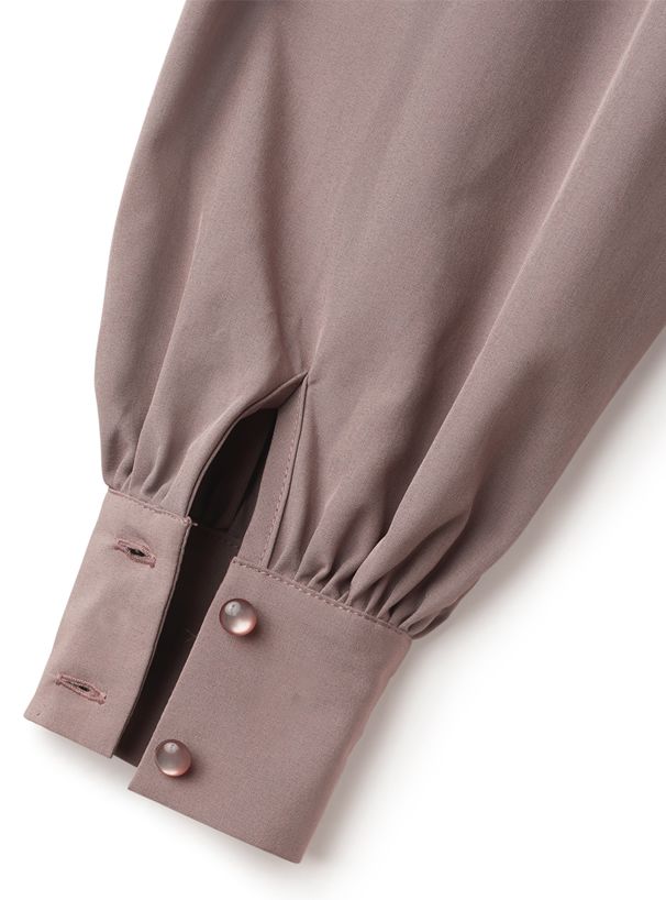 日本 GRL - 緞面蝴蝶結澎袖上衣-氣質米