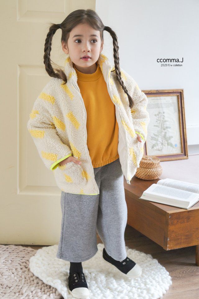 韓國 ccomma. J - 幾何圖形搖粒絨外套-象牙白