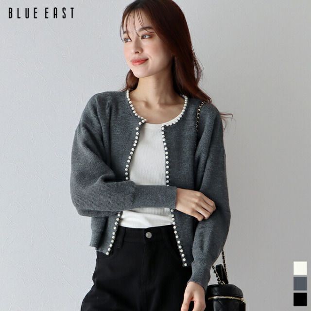 日本 BLUE EAST - 珍珠公主短版針織外套-米杏