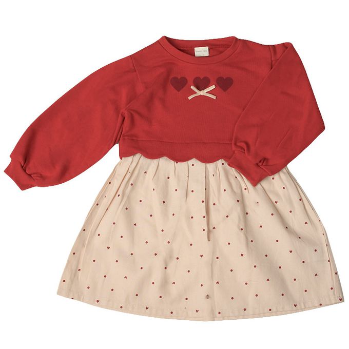 akachan honpo - 長袖拼接洋裝-紅色