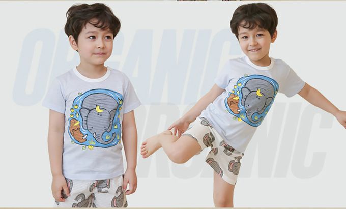 正韓 Puco - 超優質嬰幼兒/兒童短袖100% 有機棉家居服/睡衣-大象消暑