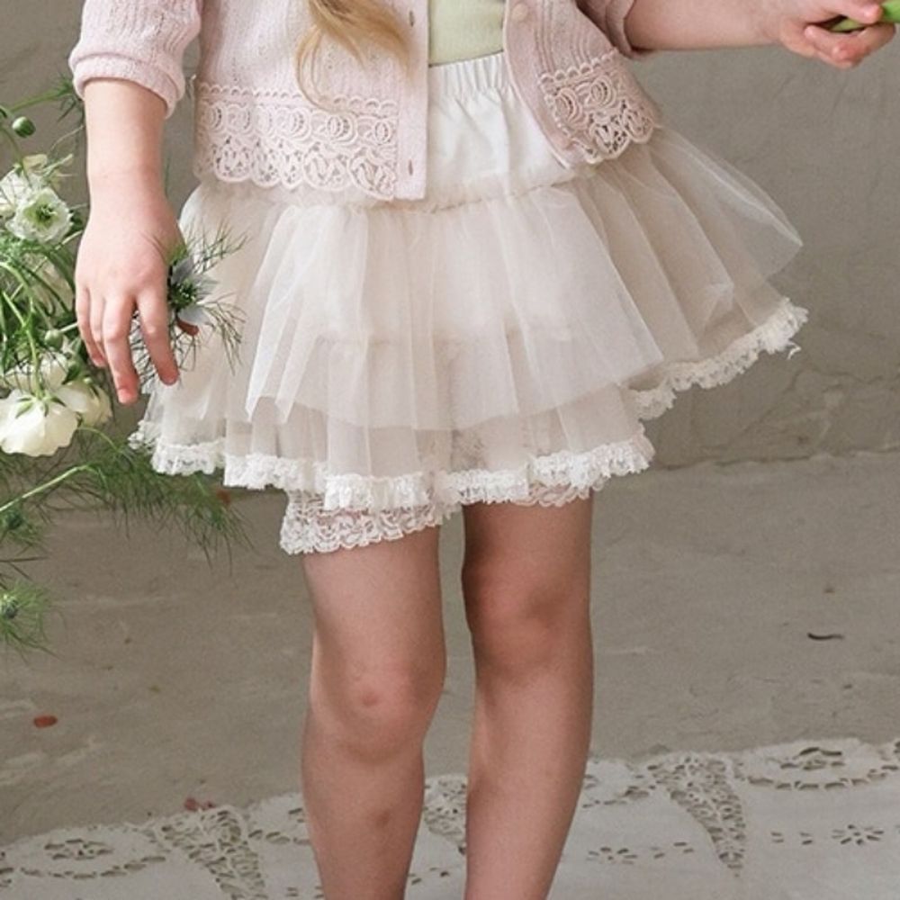 Puellaflo 鬆緊腰層次蓬蓬蕾絲內搭褲裙-象牙白