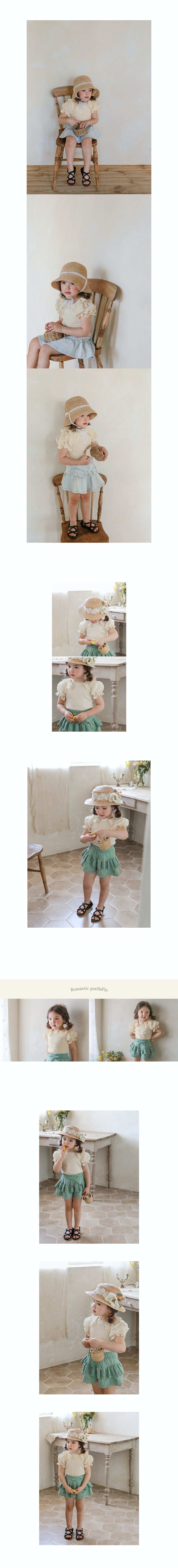 韓國 Puellaflo - 雕花鏤空泡泡袖上衣-鵝黃