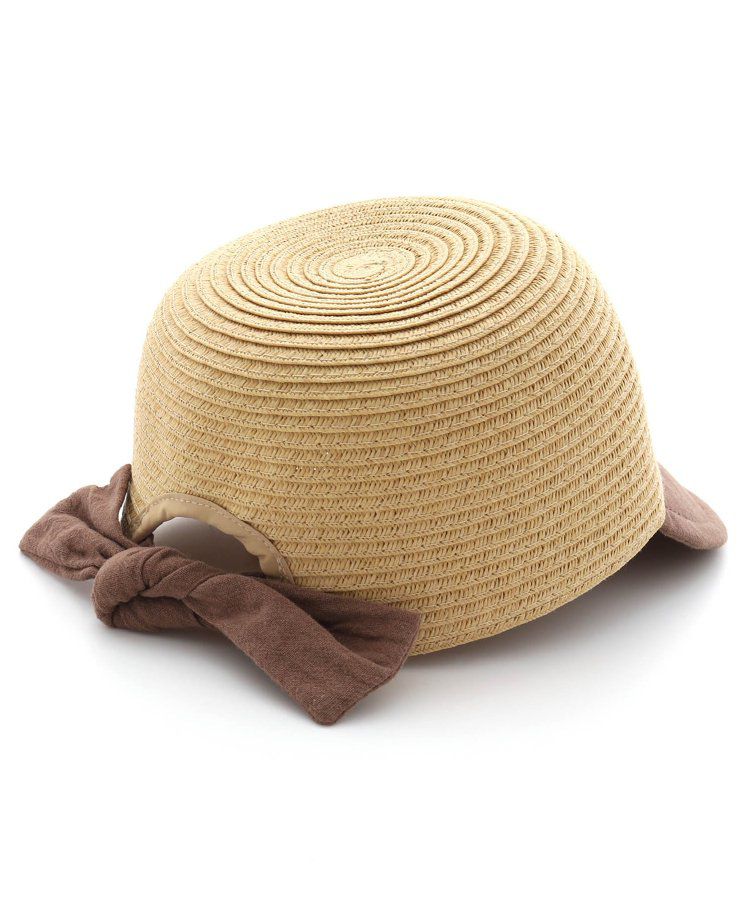 日本 apres les cours - 後大蝴蝶結抗UV時尚藤編帽-粉紅