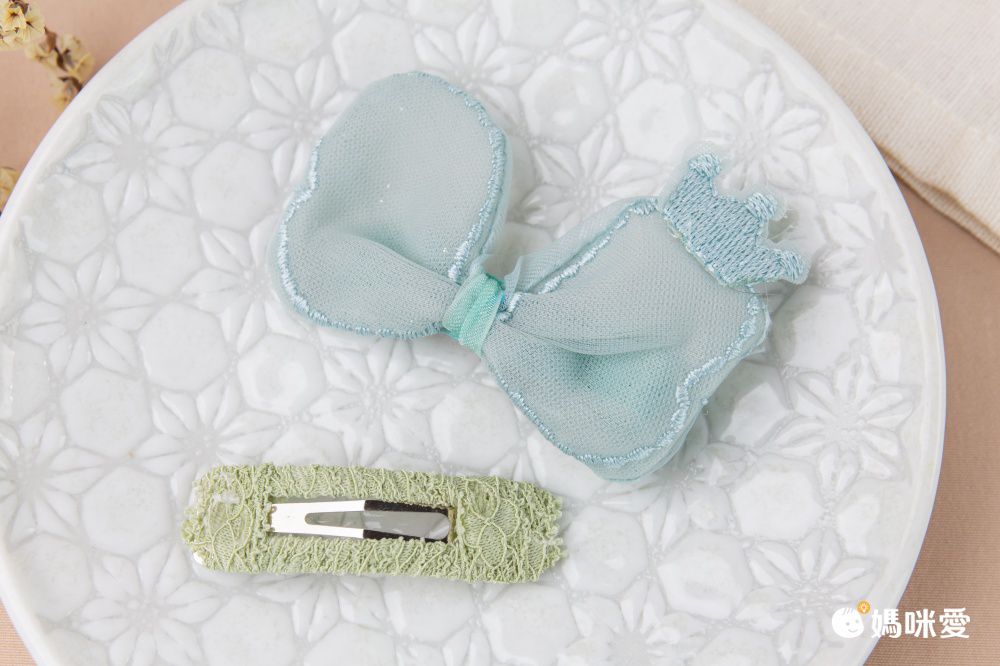 蕾絲皇冠布藝兒童髮夾2入組-黃色