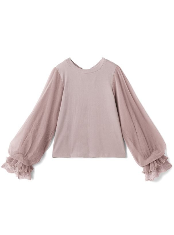 日本 GRL - 甜美薄紗拼接長袖上衣-煙燻粉 (F)