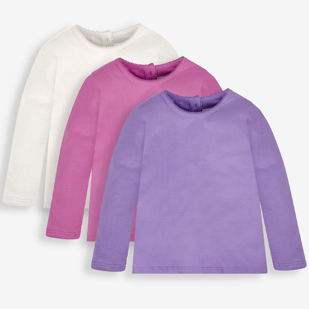 英國 JoJo Maman BeBe - 幼/兒童100%純棉長袖上衣 3 件組(可當內搭)-紫羅蘭