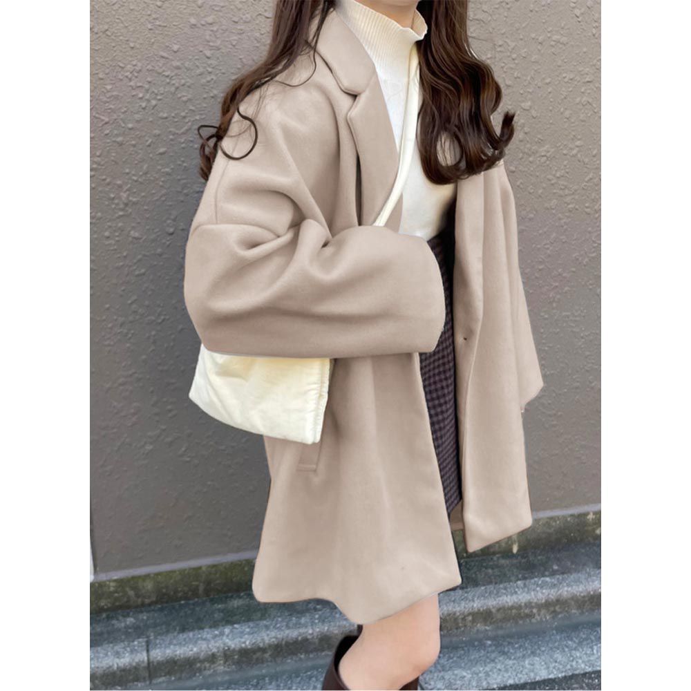 日本 GRL - 時尚顯瘦繭型中長版大衣外套-氣質杏