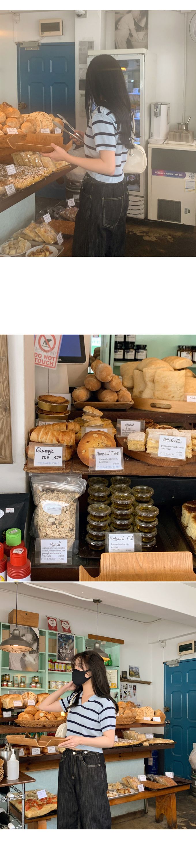 韓國 98doci - 針織條紋翻領短袖上衣-深藍