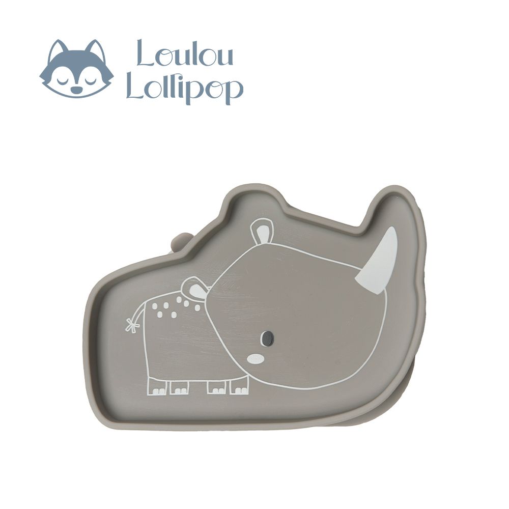 動物造型 防滑矽膠餐盤-害羞犀牛