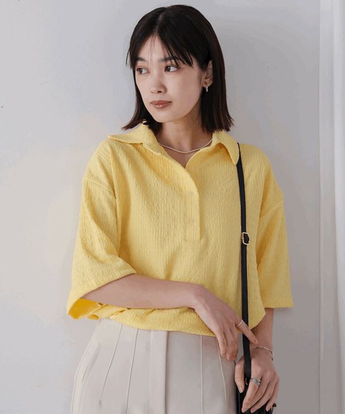 日本 Bab - 精緻紋理都會感五分袖上衣-黃