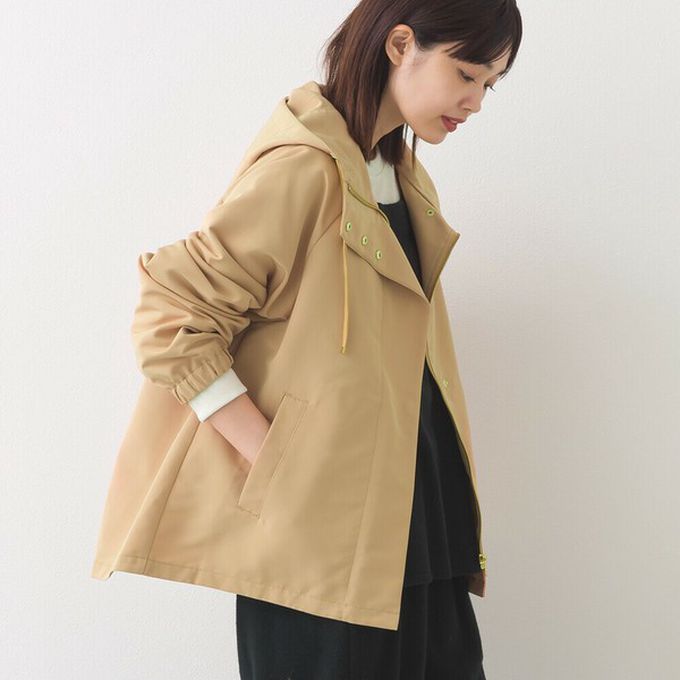 日本 OMNES - [經典款]防潑水派克連帽風衣外套-黑