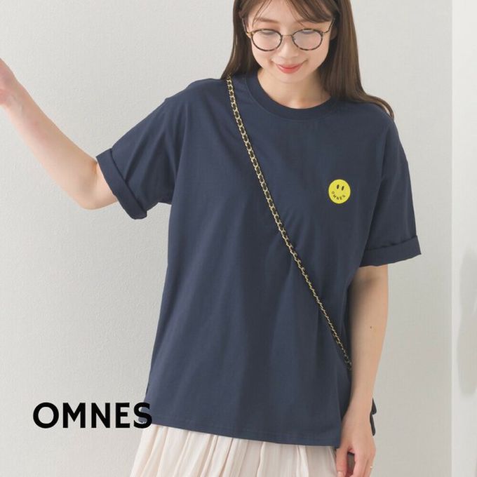 日本 OMNES - 純棉印花休閒短袖上衣-笑臉logo-白 (M)