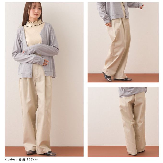 日本 OMNES - 率性感打褶後鬆緊高腰寬褲-橄欖綠