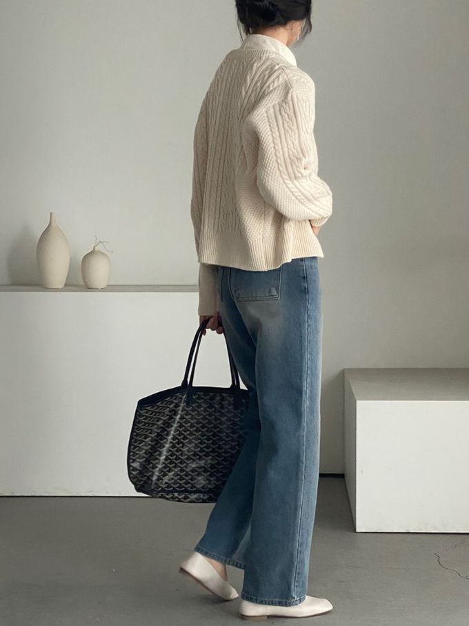 韓國女裝連線 - 麻花捲鈕扣無領針織外套-奶油米 (FREE)