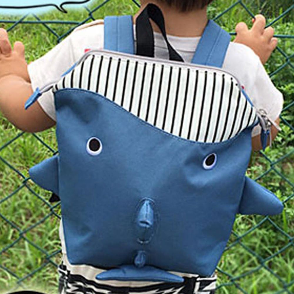 日本 papupi - 嬰幼兒/兒童 鯨魚 鯊魚 鯨鯊 大開口 海洋動物背包-湛藍