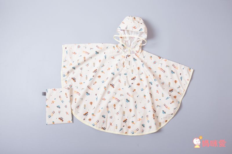 日本 akachan to issyo - 日本製防水斗篷雨衣-蝴蝶花園-粉-附收納袋