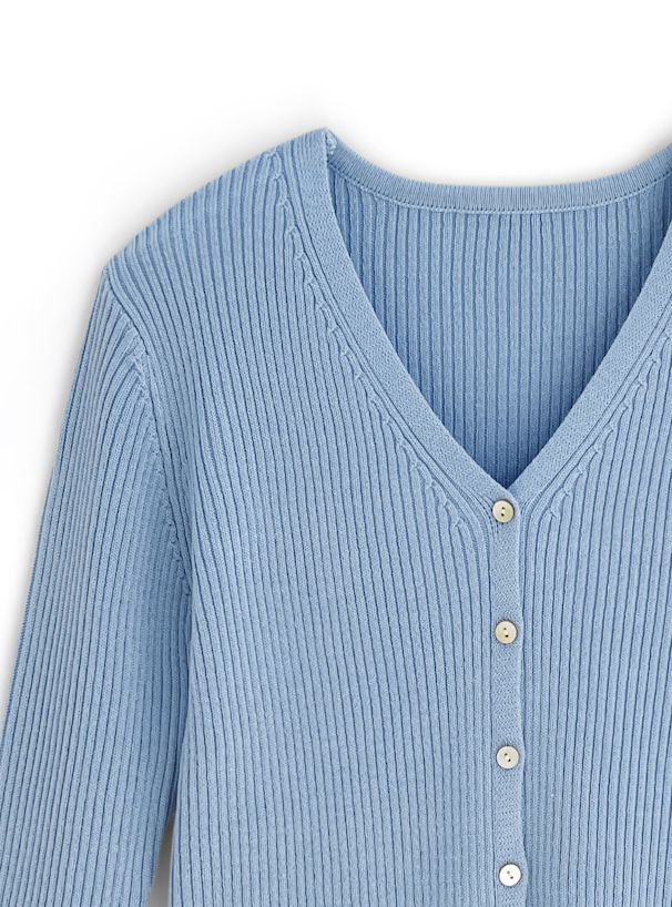 日本 GRL - 早春款V領花朵袖羅紋上衣/薄外套-天使白