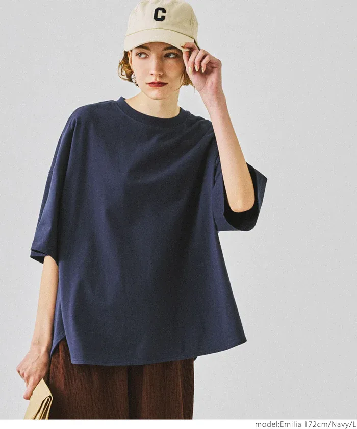 日本 COCA - 100%美國棉 落肩寬袖上衣-米白