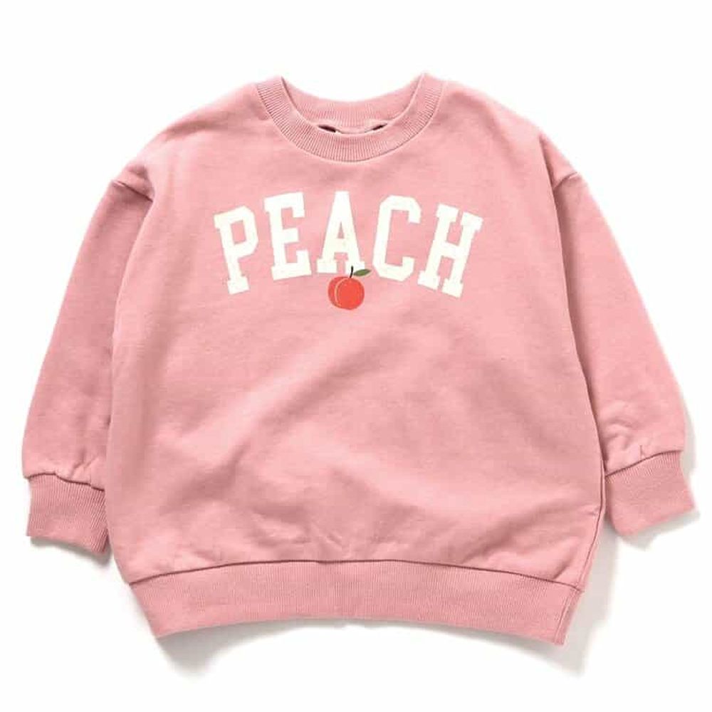 學院風印花縮口長袖上衣-PEACH-粉紅