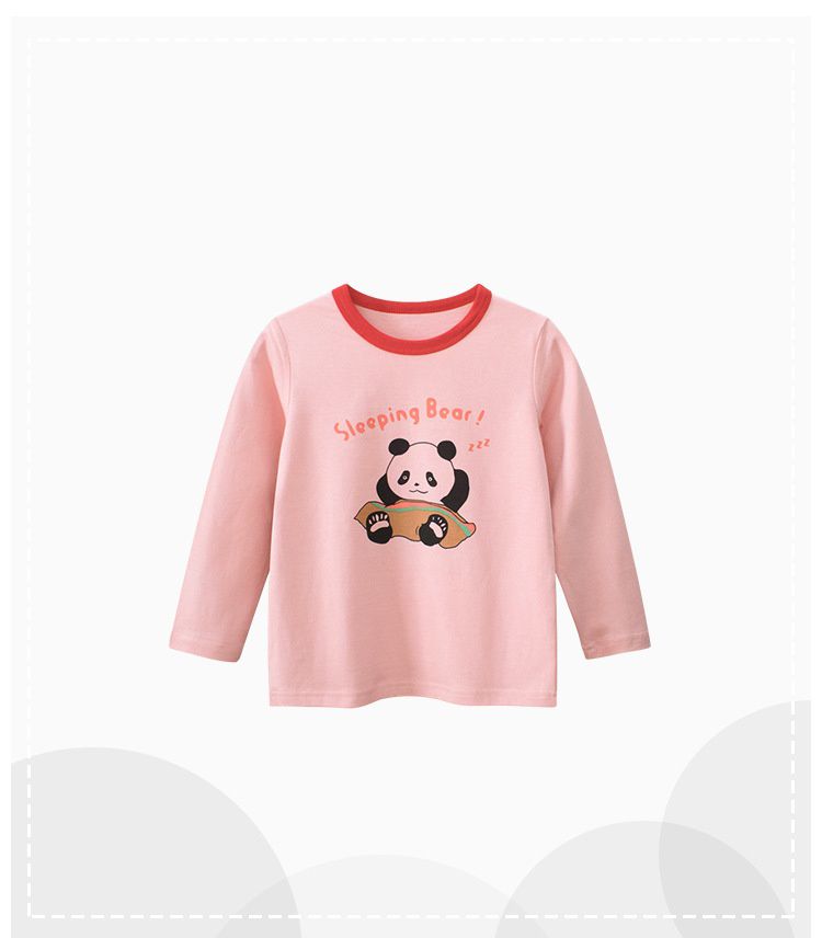 純棉圓領薄長袖上衣-懶懶熊貓-粉色